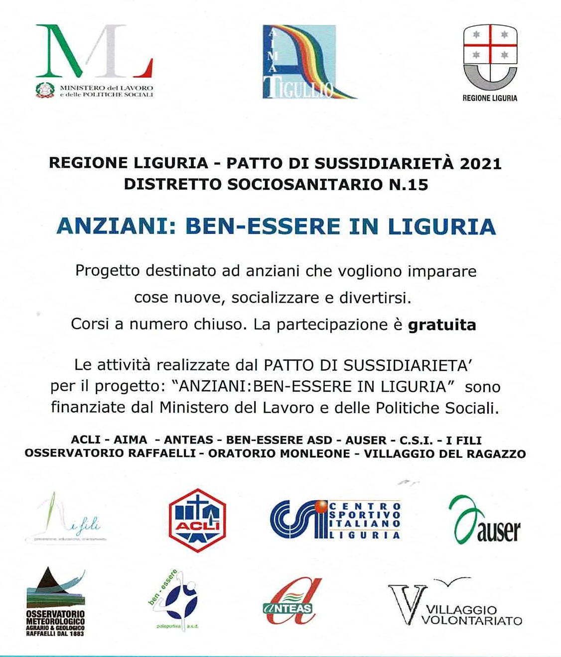 ANZIANI BEN-ESSERE IN LIGURIA