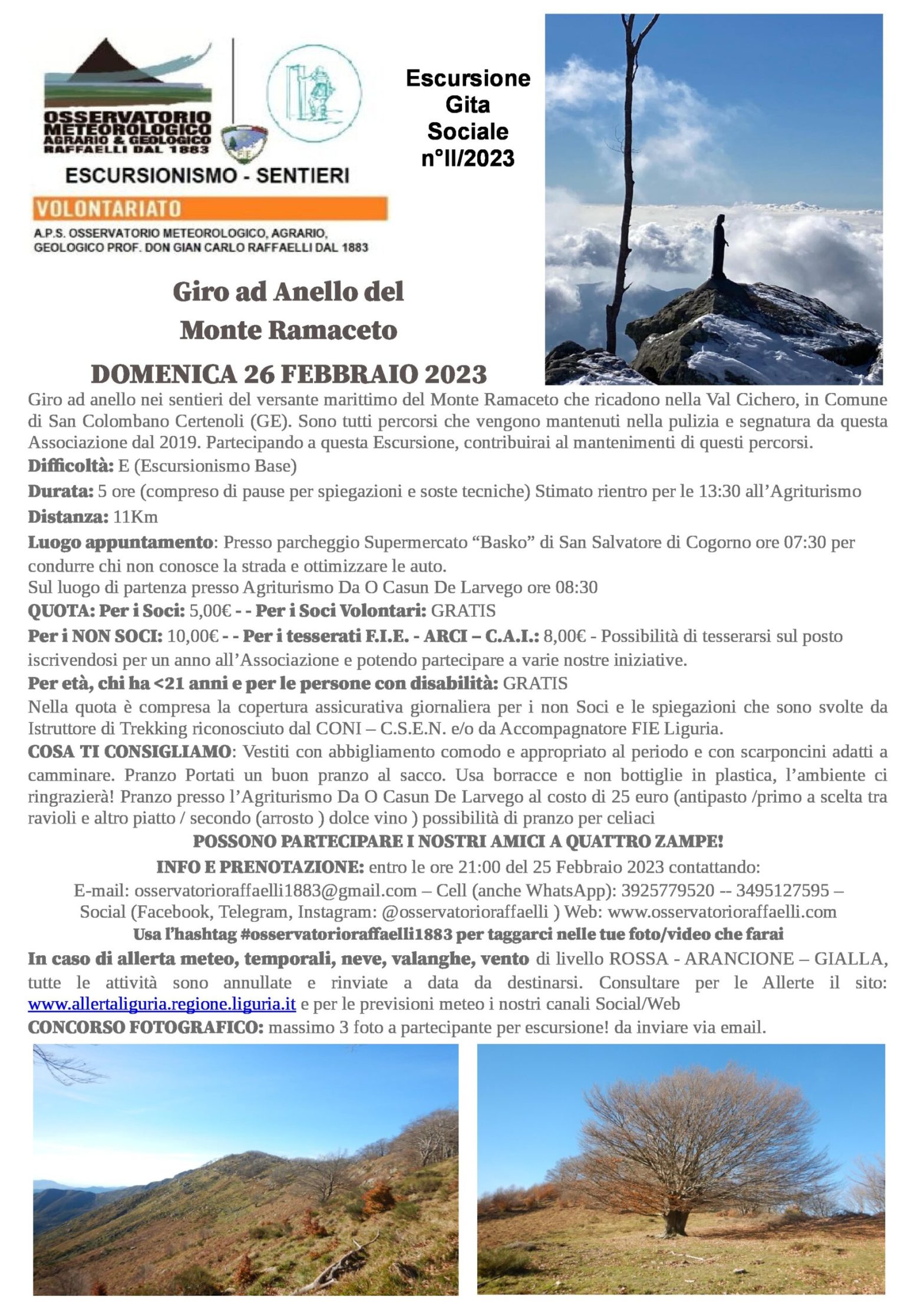 Escursione Giro ad Anello del Monte Ramaceto 26 Febbraio 2023